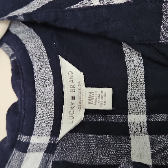 Lucky Brand Navy Blue White Plaid Button Down Gauze Longsleeve Shirt LIKE NEW M - Picture 5 of 8